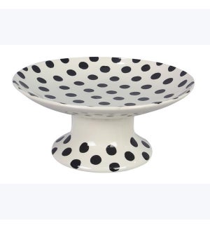 Stoneware Black and White Polka Dot Pedestal Plate