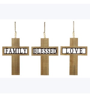 Wood  Wall Cross with Rope Hanger, 3 Ast.