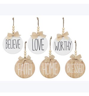 Metal Natural Home Hanging Message Ornaments, 6 Ast.