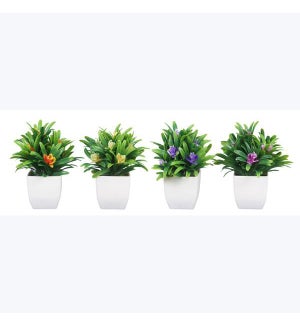 Artificial Flowers in Planter, 4 Ast.