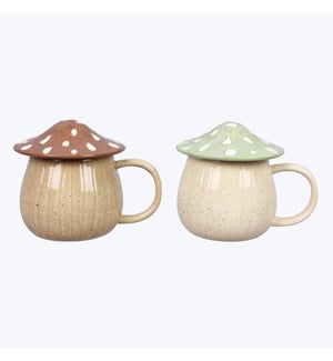 Ceramic Mushroom Mug with Lid, 2 Ast.