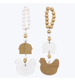 Wood Barn/Chicken Hanger with Blessing Bead, 2 Ast