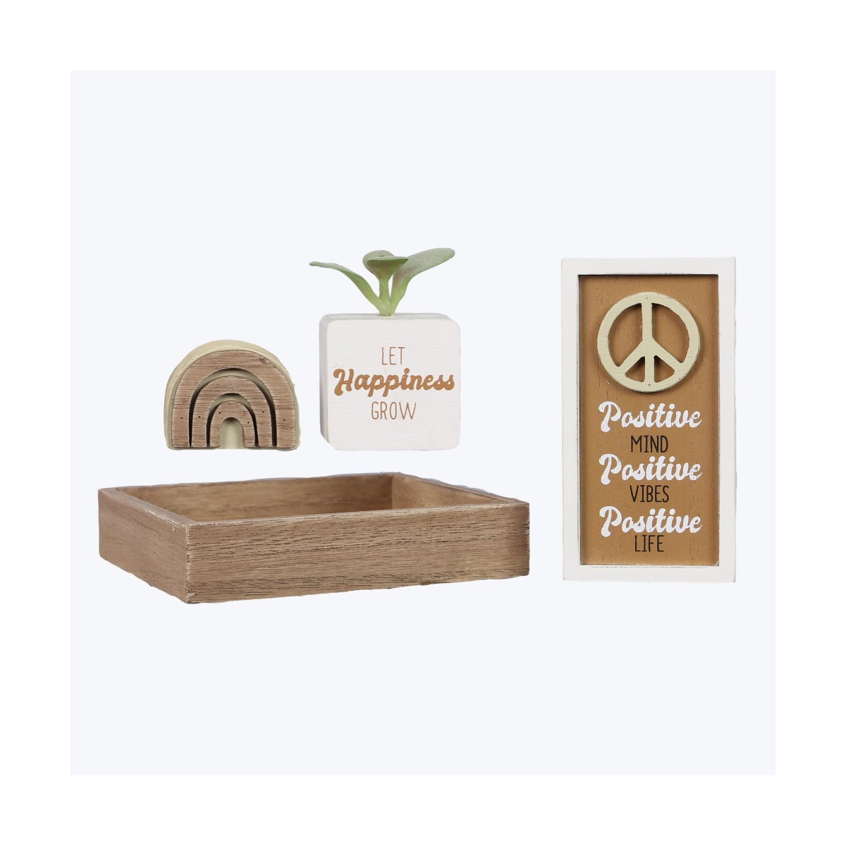 Wood Positive Vibes Tabletop Gift Box Set of 3
