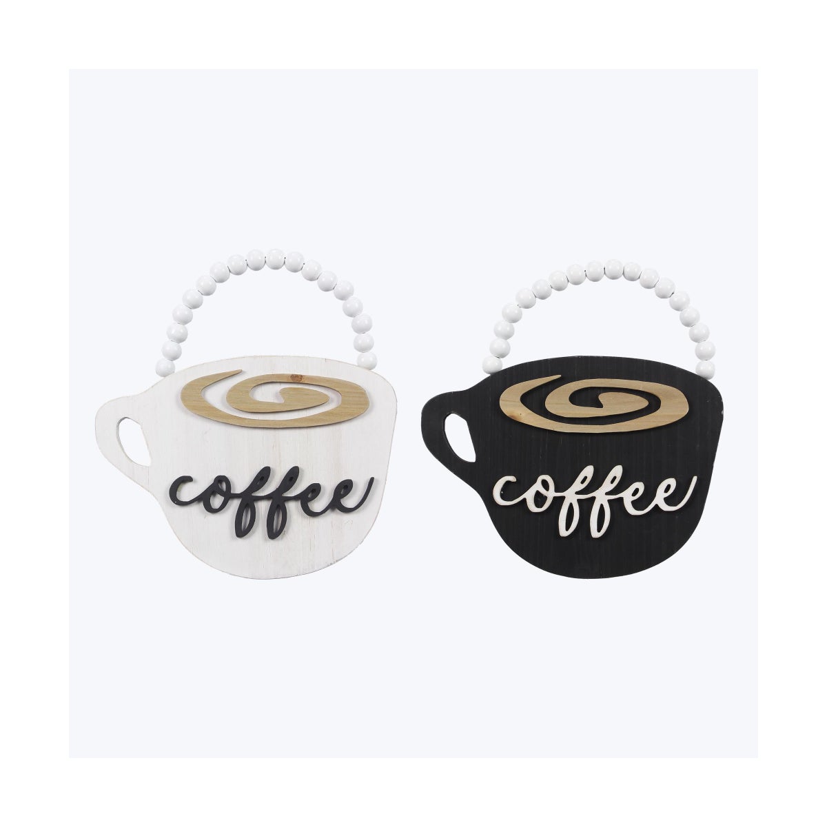Wood Coffee Wall Sign with Beads Hanger 2 Ast