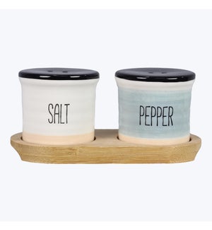 Ceramic/Wood Lake Vibe Salt and Pepper Set of 3.