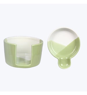 Ceramic Wabi Sabi Green Tea Appetizer Plates with Holder Set