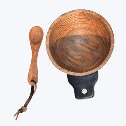 Mango Wood Bowl with Handle & Spoon