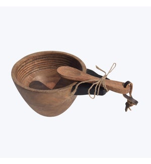 Mango Wood Bowl with Handle and Spoon DÃ©co