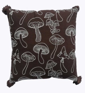 Cotton Square Pillow with Mushroom Design