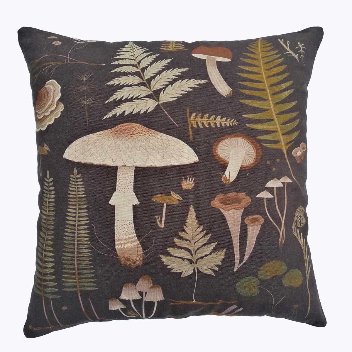 Cotton Square Pillow with Mushroom Pattern
