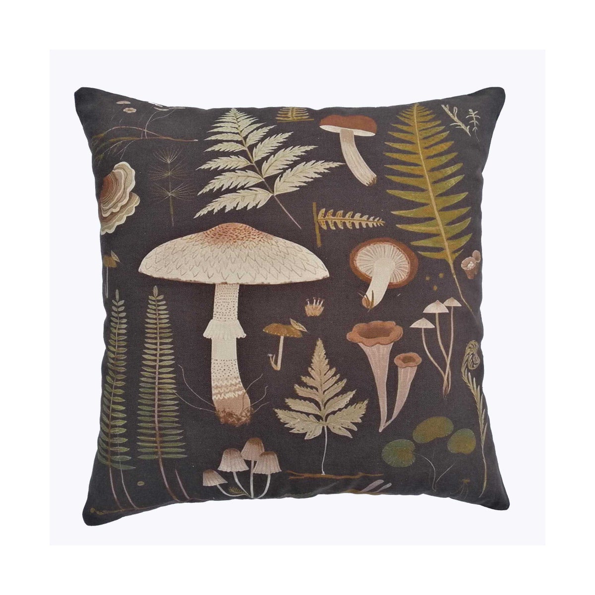 Cotton Square Pillow with Mushroom Pattern