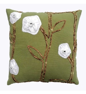 Cotton Square Pillow with Floral Design, 18 X 18