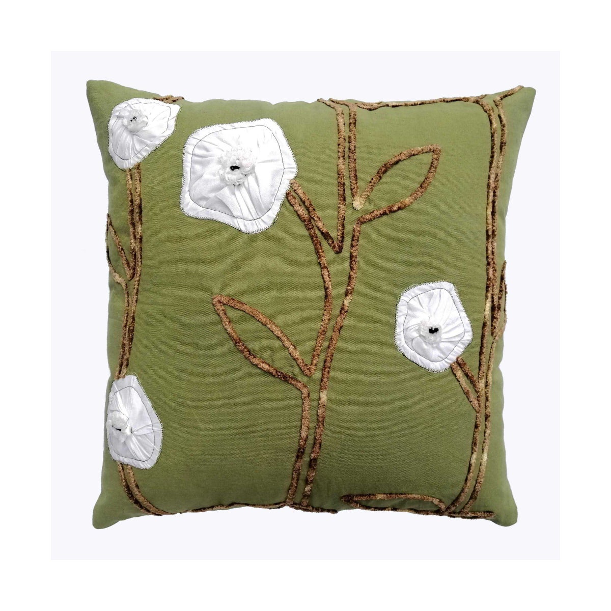 Cotton Square Pillow with Floral Design, 18 X 18