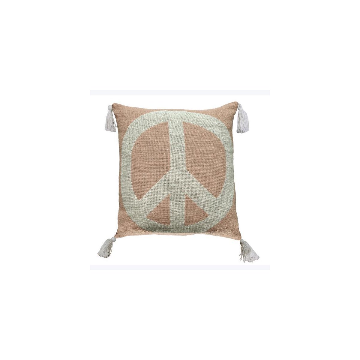 Cotton Peace Sign Pillow with White Tassels