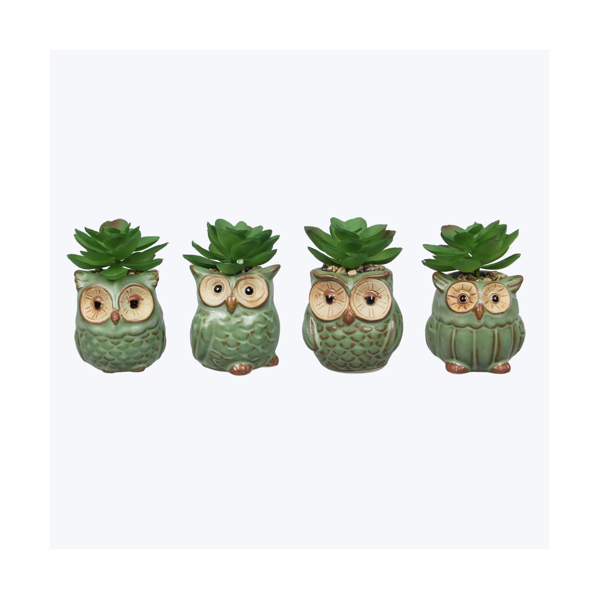 Stoneware Owls Succulent Planters, 4 Ast.