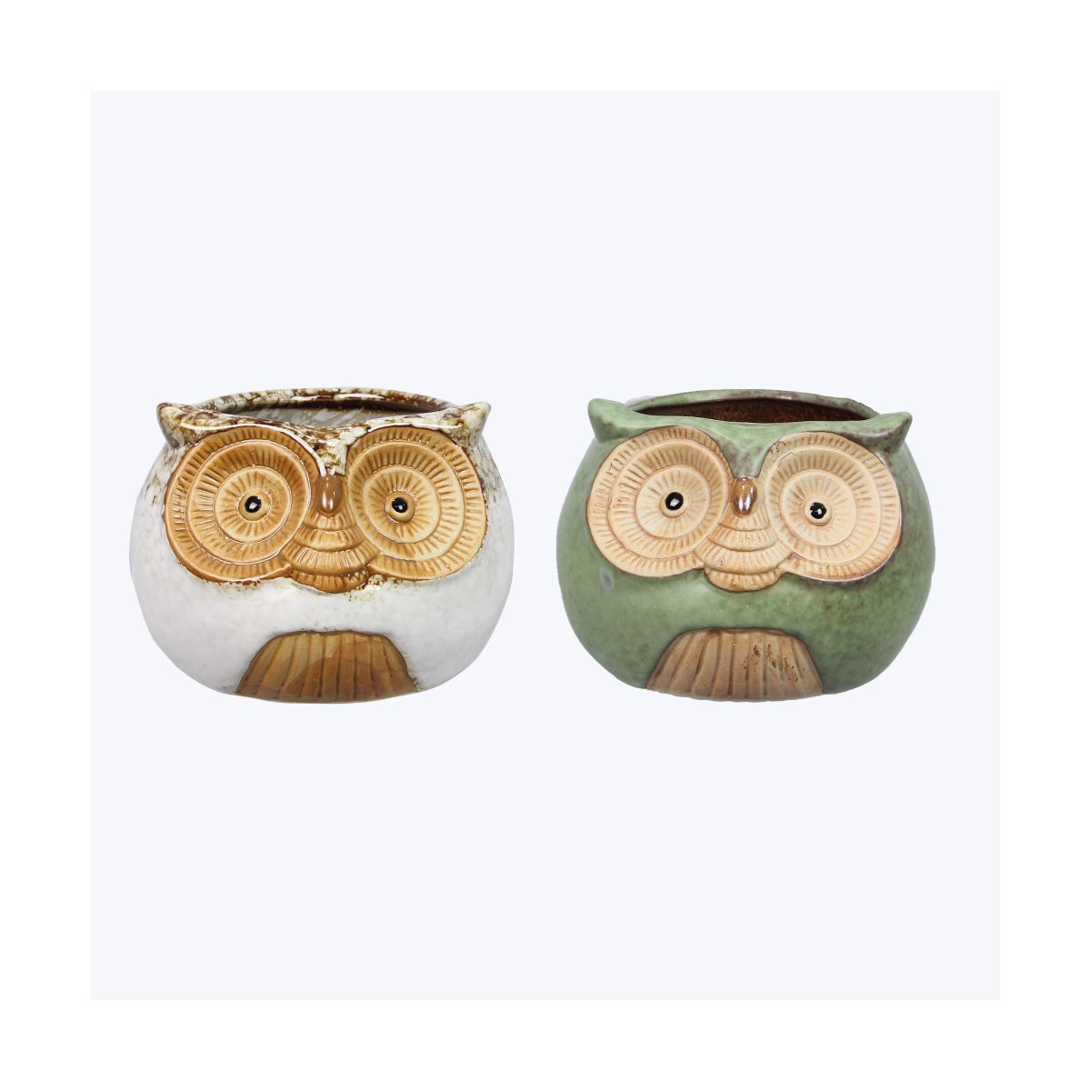 Stoneware Owl Planter, 2 Ast.
