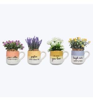 Ceramic Mug with Artificial Flower Gift set, 4 Ast