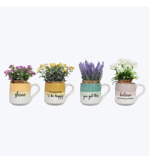 Ceramic Mug with Artificial Flower Gift set, 4 Ast