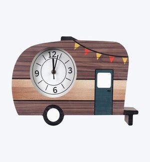 Wood Happy Camper Tabletop Clock