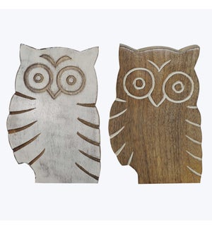 Mango Wood Carved Owl, 2 Ast.