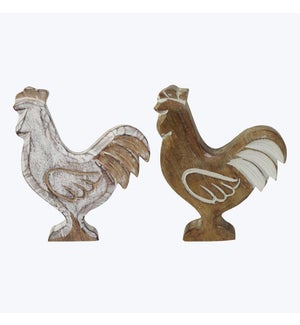 Mango Wood Carved Rooster, 2 Ast.