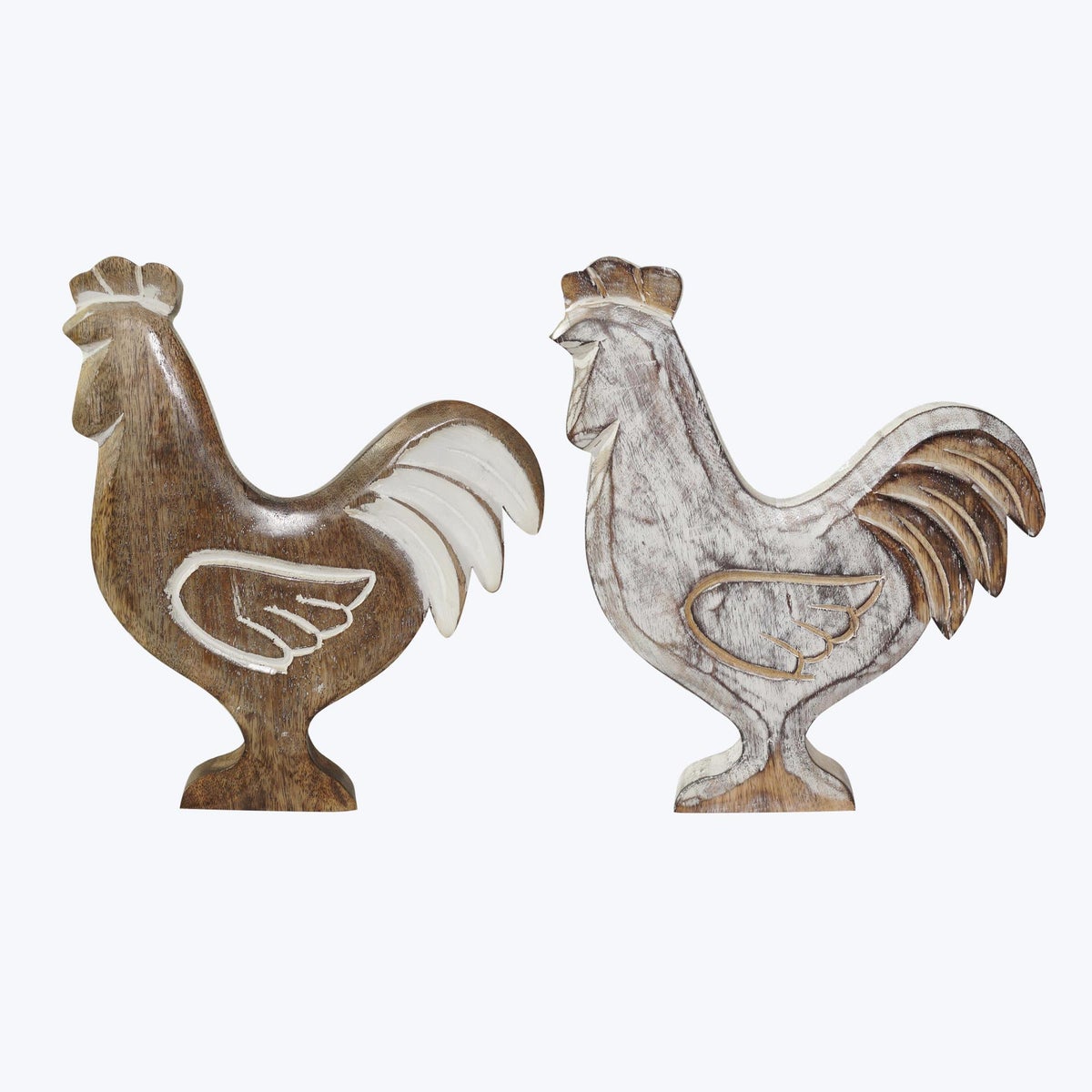 Mango Wood Carved Rooster, 2 Ast