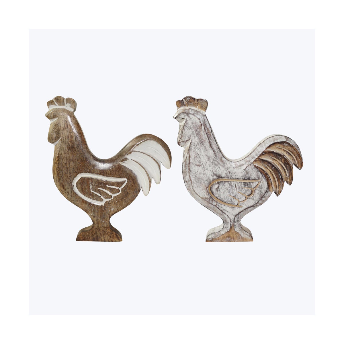 Mango Wood Carved Rooster, 2 Ast
