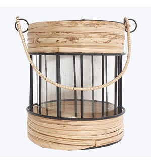 Cane Candle Holder w/ Black Metal Cage