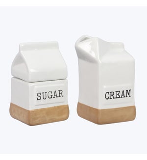 Ceramic Milk Carton Cream and Sugar Jar Set of 2