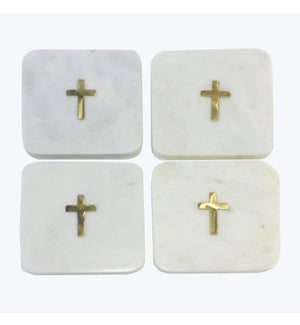 Marble Square Coaster with Brass Inlay 4/Set