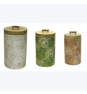 Blue and Natural Bamboo Canister Set of 3