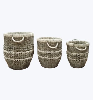 Seagrass White and Natural Basket Set of 3