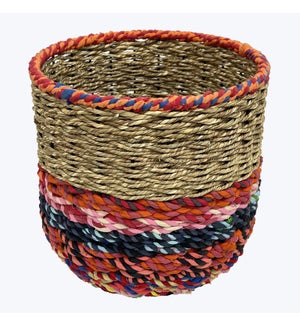 Kantha Basket with Color Weaved Base Accent