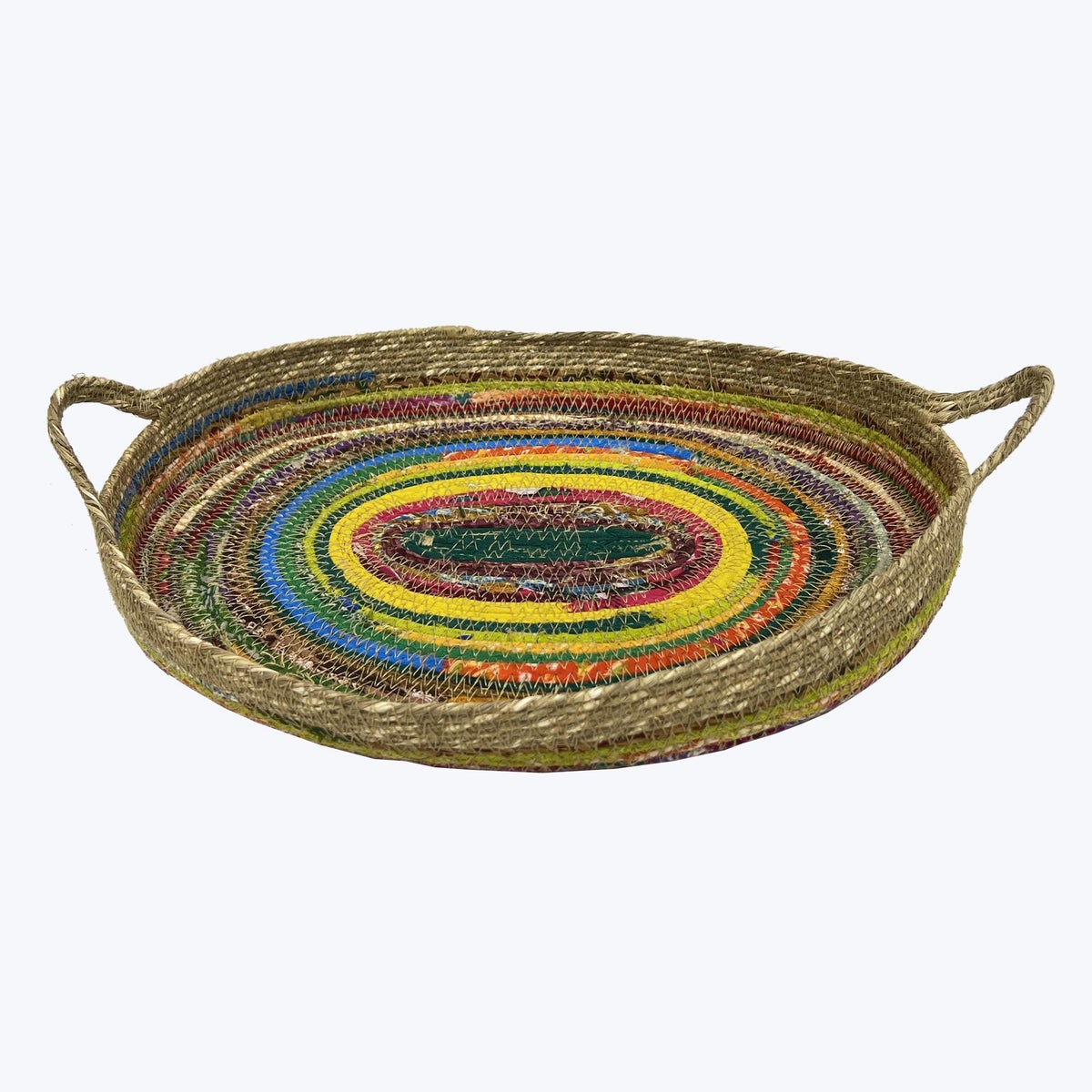 Woven Kantha Oval Tray with Handles