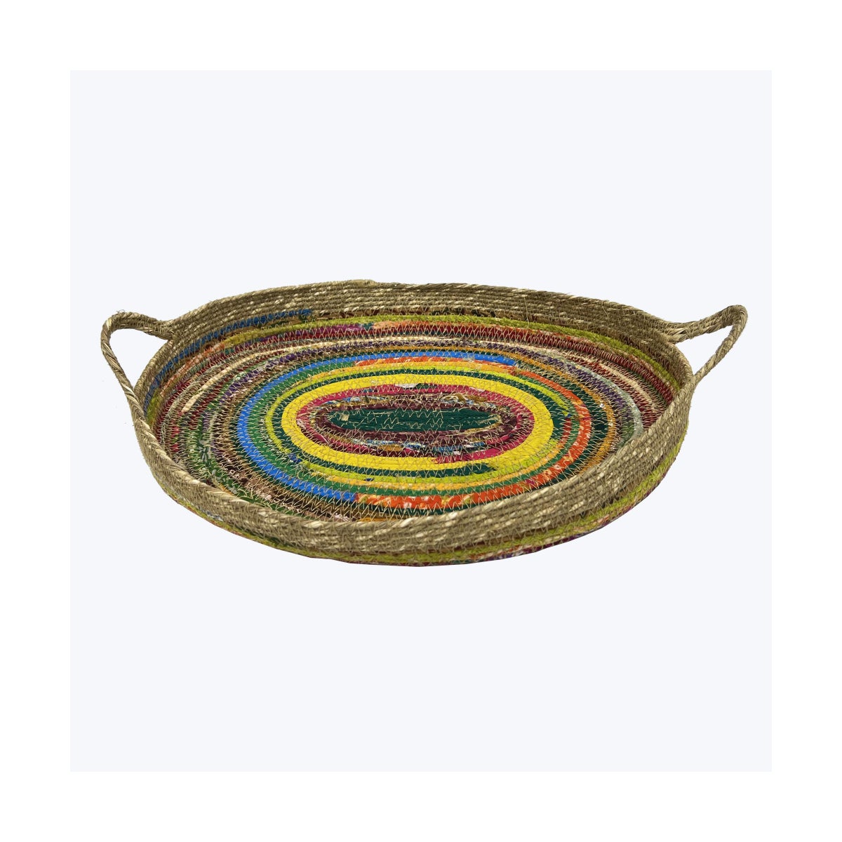 Woven Kantha Oval Tray with Handles