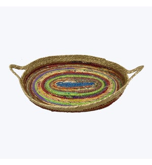 Woven Kantha Oval tray with Handles