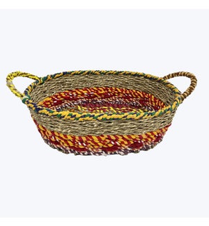 Woven Kantha Oval Basket With Handles