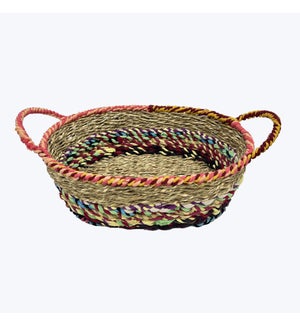 Woven Kantha Oval Basket With Handles
