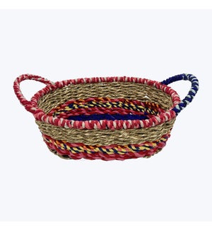 Woven Kantha Oval Basket with Handles