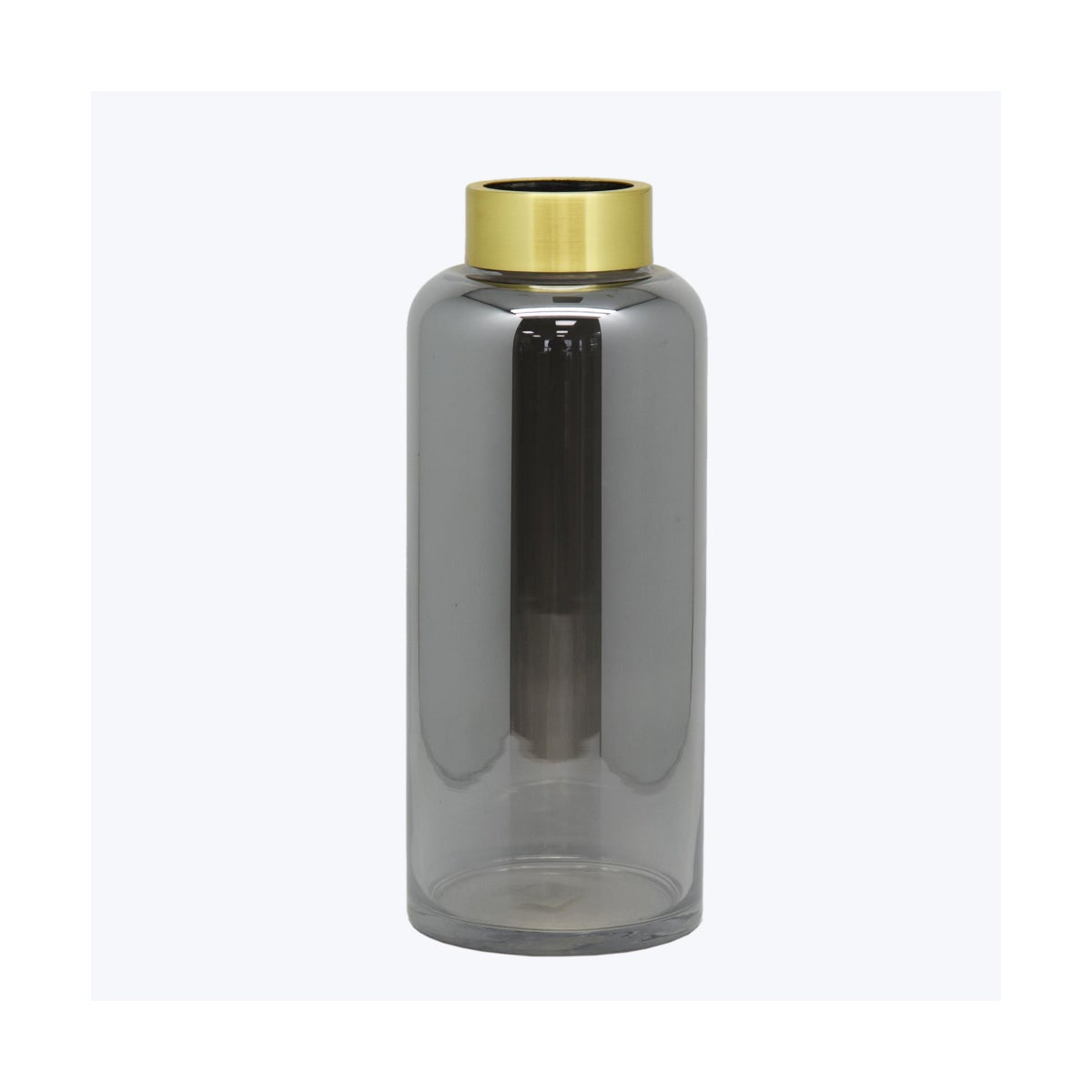 Handblown Mercury Glass/Metal Tabletop Vase Smoke Gray & Gold Metal