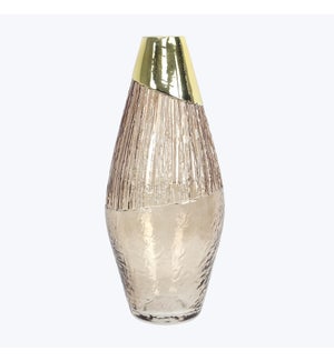Handblown Glass Tabletop Vase Rose and Gold Metal