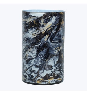 Glass Cylinder Black & Gold Marble Pattern Votive