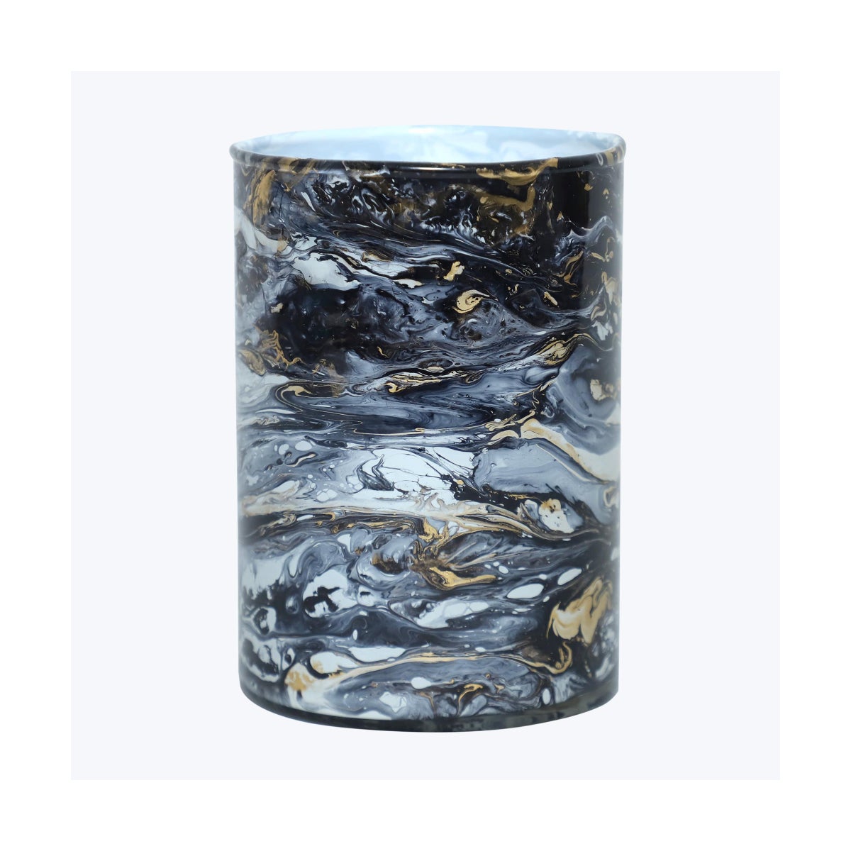 Glass Cylinder Black & Gold Marble Pattern Votive