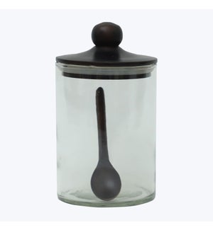 Glass Canister with Wood Lid and Spoon