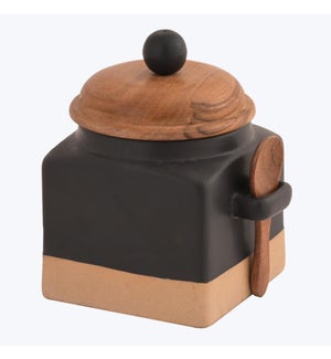 Ceramic Canister with Wood Lid & Spoon