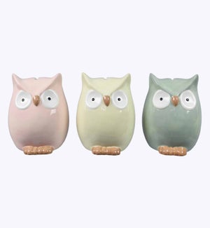 Ceramic Owl Coin Bank 3 Ast