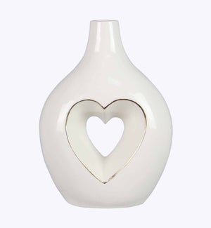 Ceramic Vase w/ Gold Trimmed Heart Shape Cutout