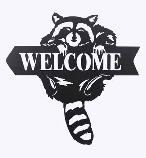 Metal Laser Cut Raccoon Welcome Wall Sign