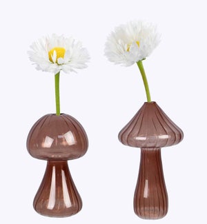 Glass Dusty Mauve Mushroom Flower Vase 2 Ast