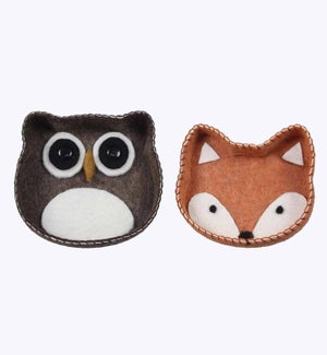 Felted Wool Woodland Fox/Owl Small Trinket Tray 2 Ast